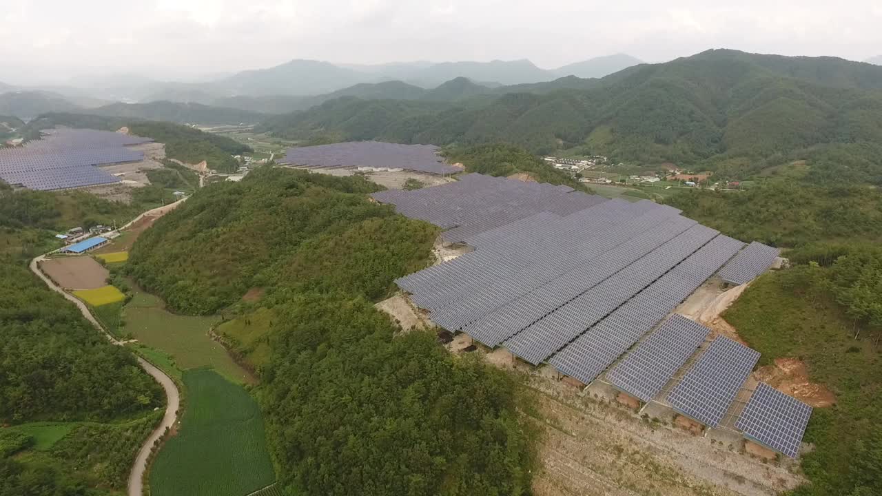 自然、乡村和太阳能电池板/韩国江原道盈月郡视频素材