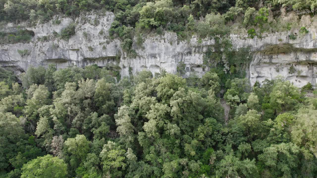 原始的喀斯特悬崖和郁郁葱葱的绿色森林。——空中视频素材