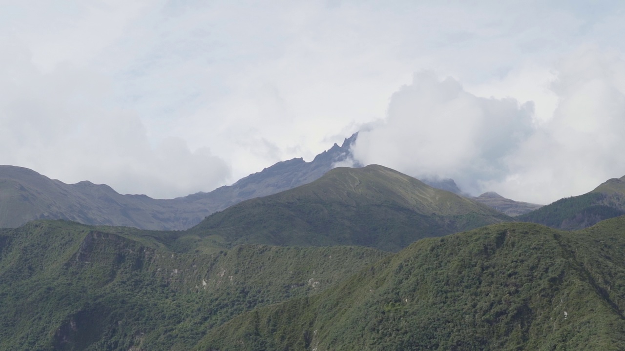 靠近奥塔瓦洛的奎科查湖，美丽的蓝色泻湖和科塔卡奇火山火山口内的岛屿视频素材