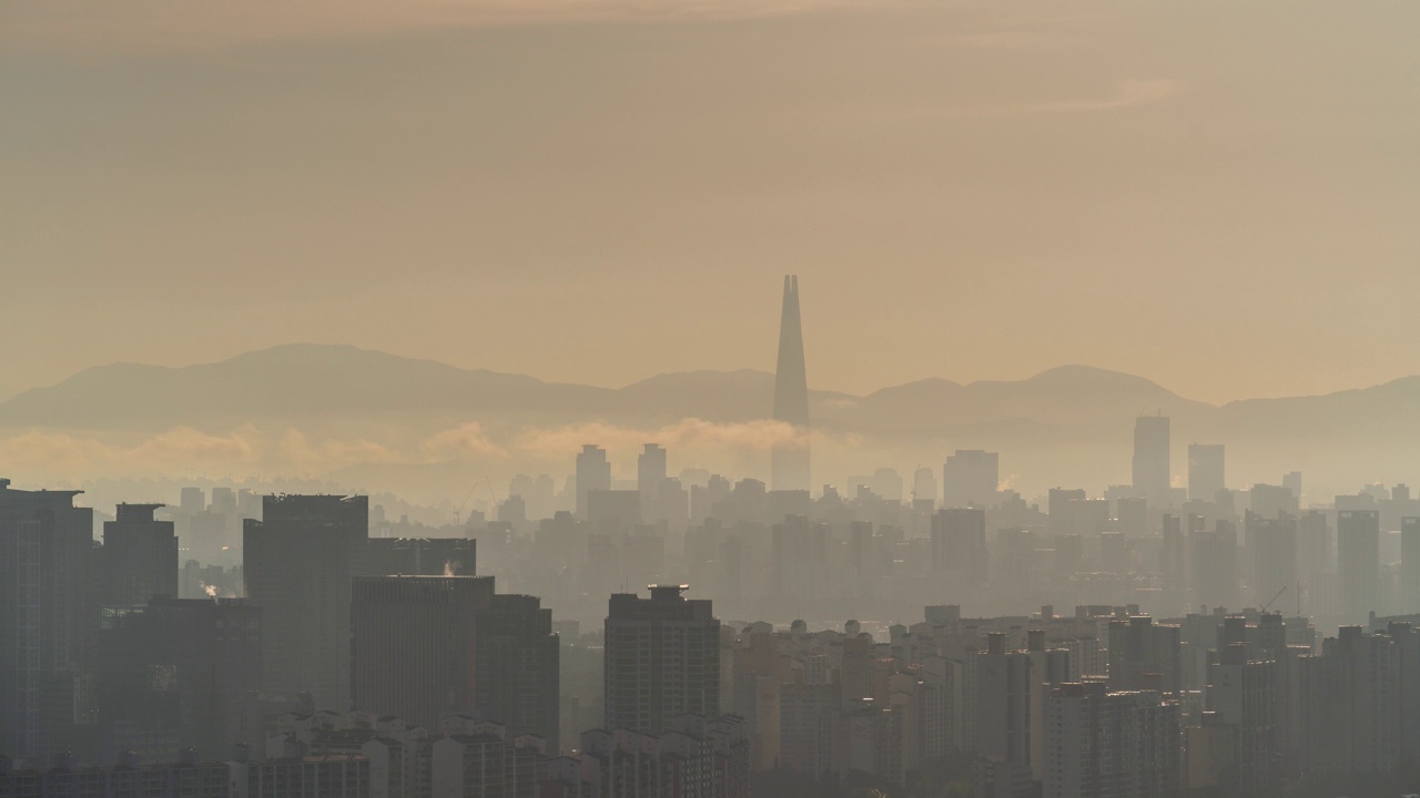 白天的乐天世界大厦及其周边/韩国首尔龙山区视频素材