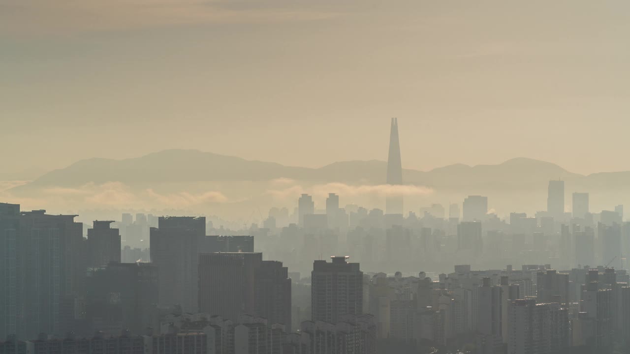 白天的乐天世界大厦及其周边/韩国首尔龙山区视频素材