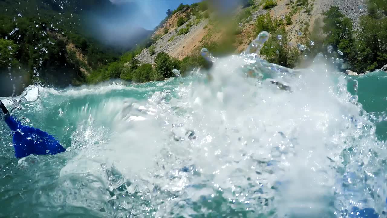 激流漂流的观点-在急流中划桨视频素材