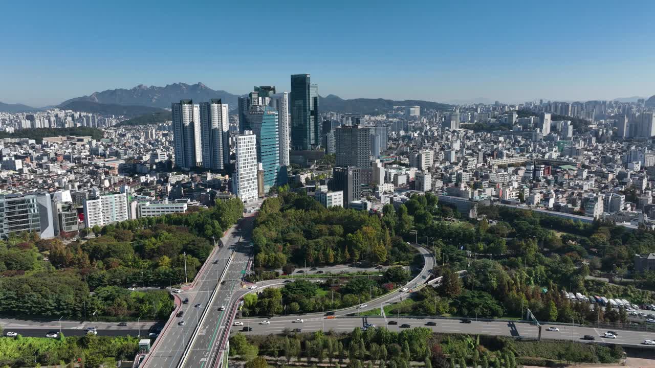 江边北路高速公路杨花桥及周边/韩国首尔麻浦区视频素材