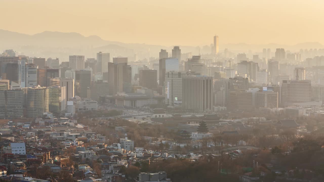 韩国首尔钟路区光化门广场、景福宫、世宗文化会馆及周边白天和黑夜视频素材