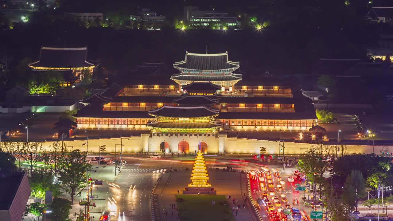 韩国首尔钟路区，光化门广场、景福宫、光化门及其周边视频素材