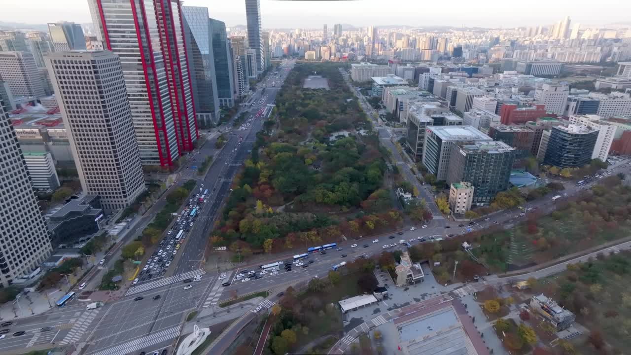 韩国首尔永登浦区汝矣岛、金融区、首尔国际金融中心、国会大厦、汉江及周边地区视频素材