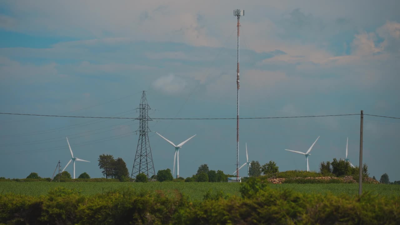 风力涡轮机公园。Eco-energy概念。视频素材