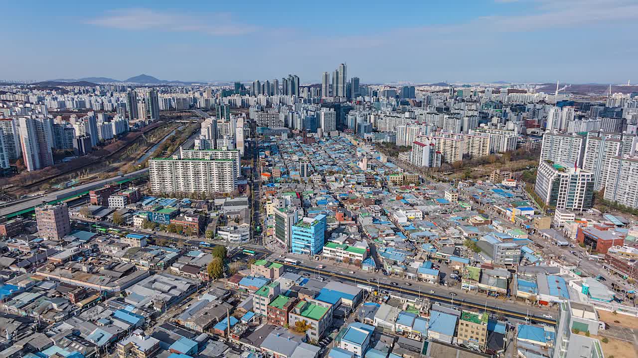 韩国首尔永登浦区，Mullae-dong, mullaecating Community，铸铁厂，建筑，公寓大楼，道路和周边环境视频素材