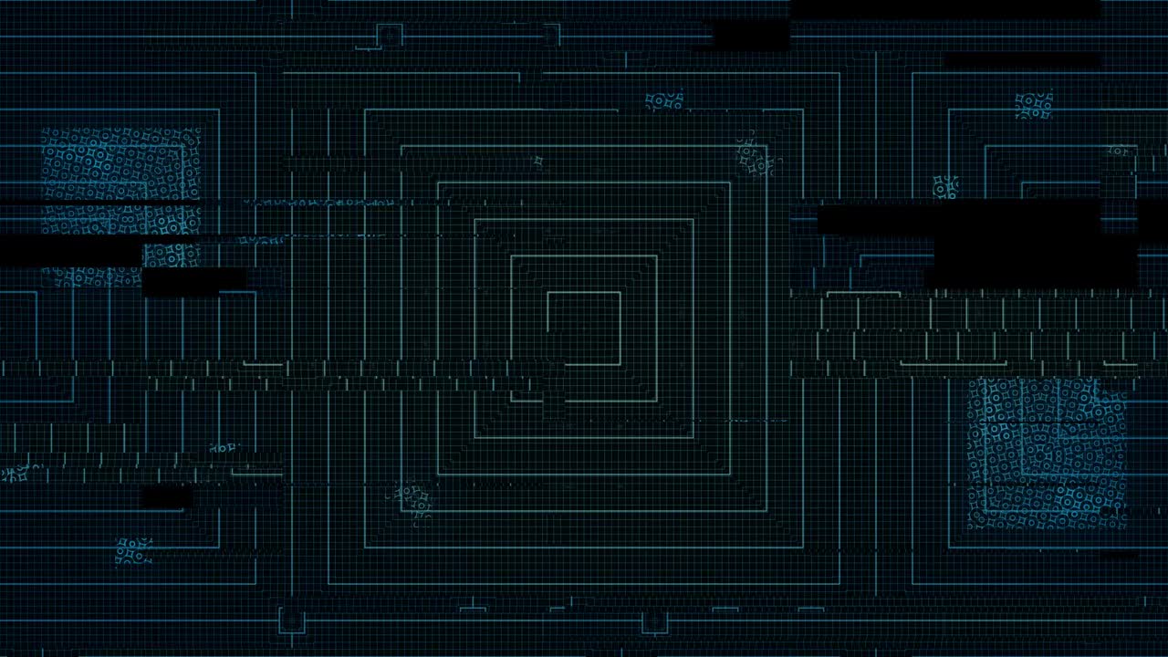 科幻风格的耳机显示方格网格的数字损坏和故障动画视频素材