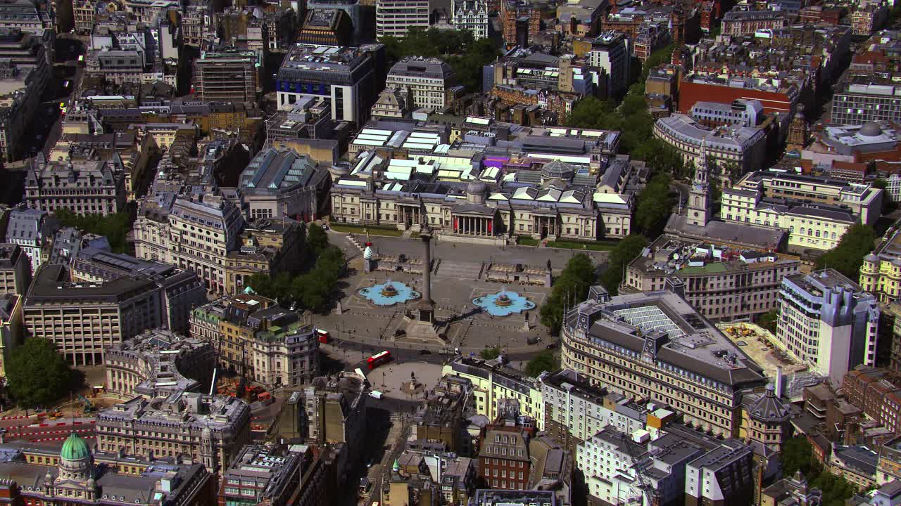 英国伦敦特拉法加广场鸟瞰图。4 k视频下载