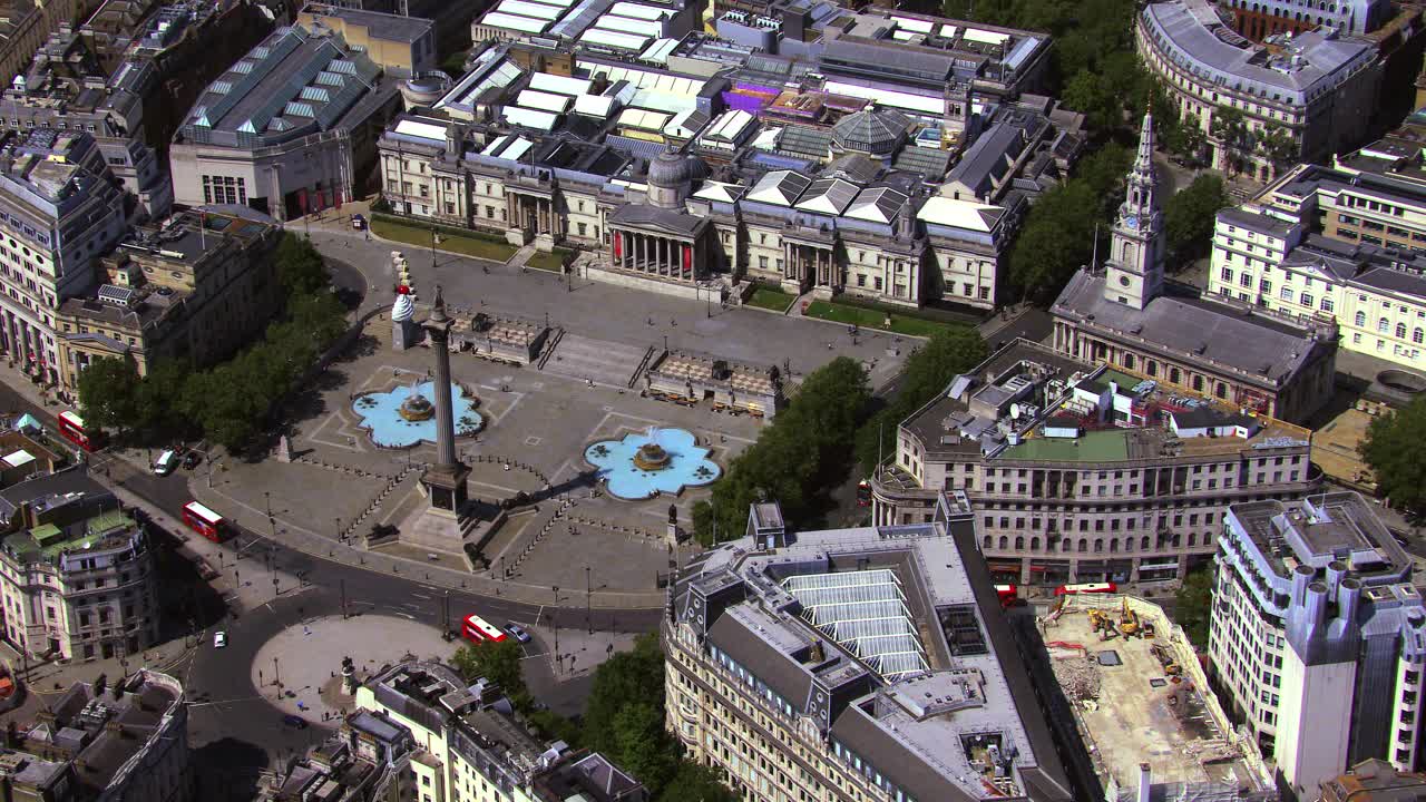 英国伦敦特拉法加广场鸟瞰图。4 k视频下载