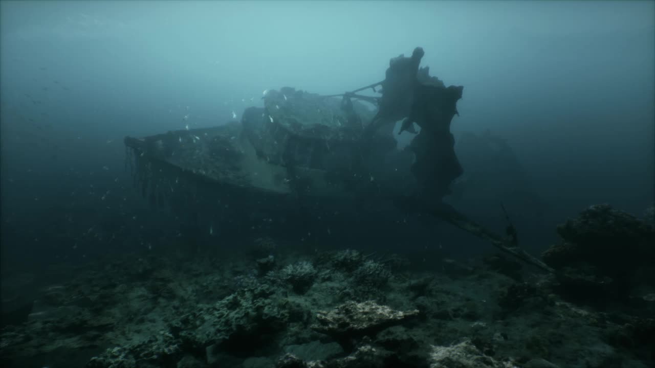 船沉在海水里视频素材