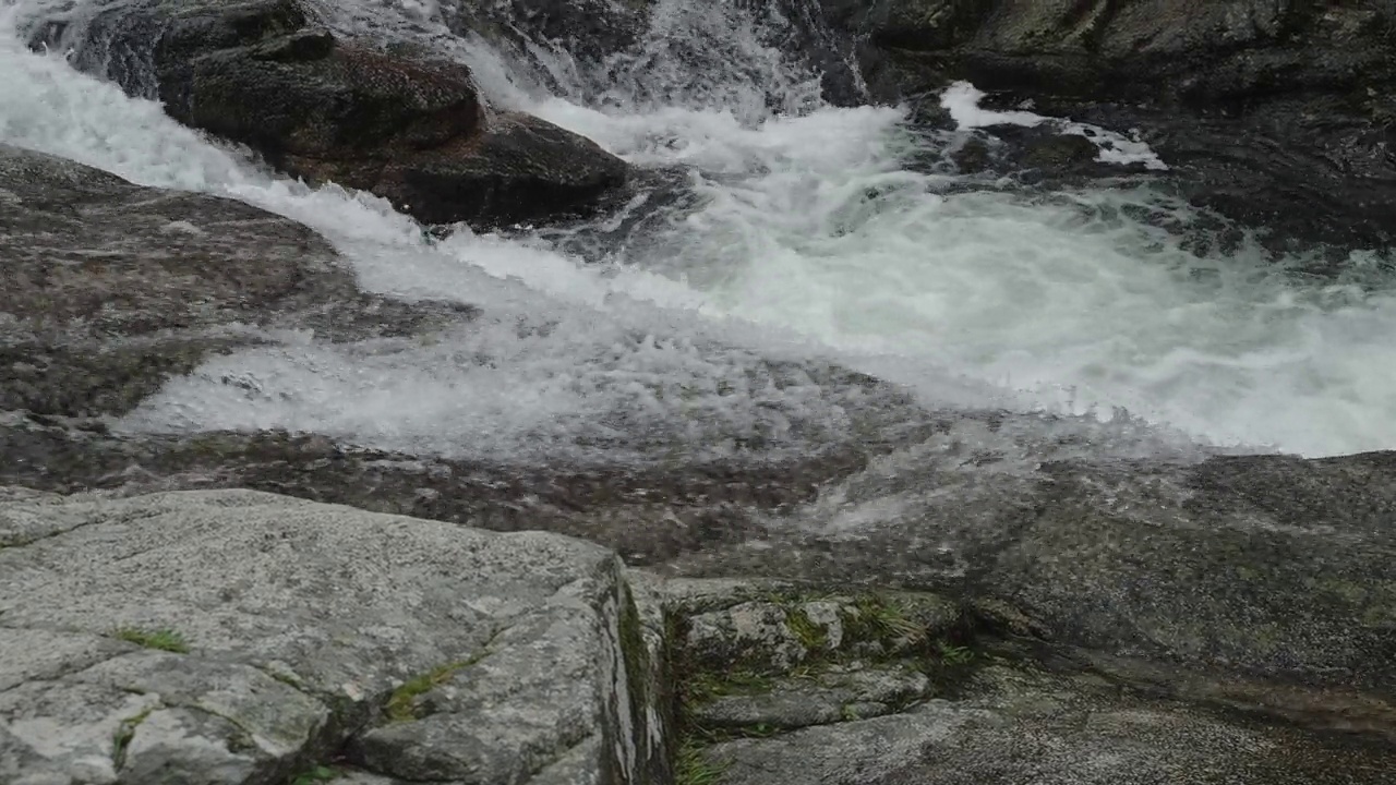 岩石河急流，泡沫水流视频素材