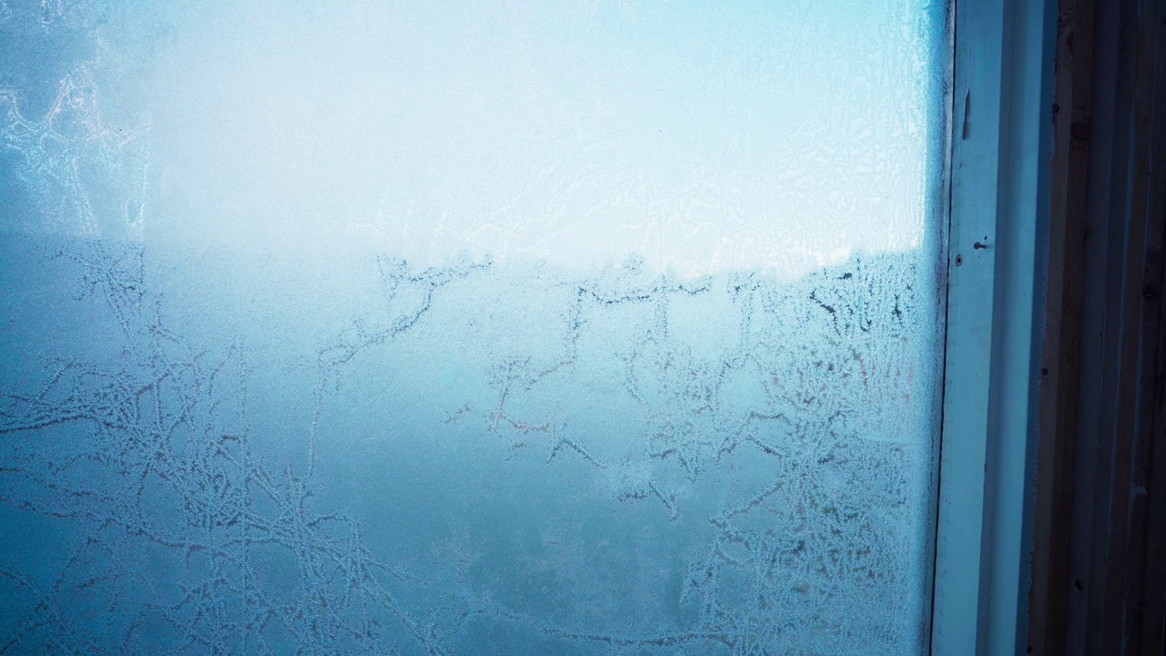 温室被雪结霜的窗户——特写视频素材