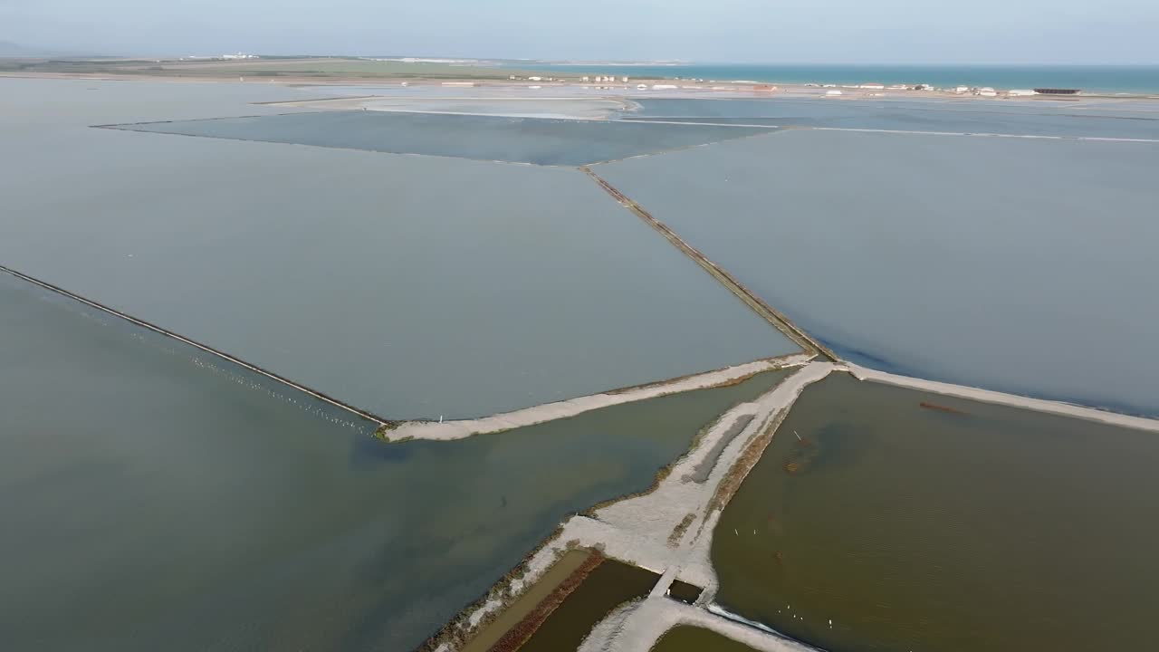 保加利亚布尔加斯的盐湖风景。无人机航拍视频素材