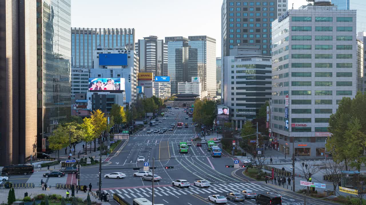 南大门，市中心及周边白天和黑夜/中区，钟路区，首尔，韩国视频素材