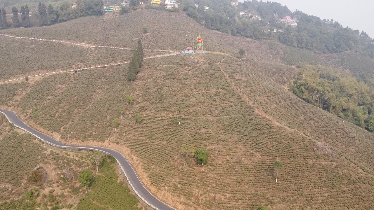 无人机拍摄的亚洲山间茶园山谷的视频片段视频素材