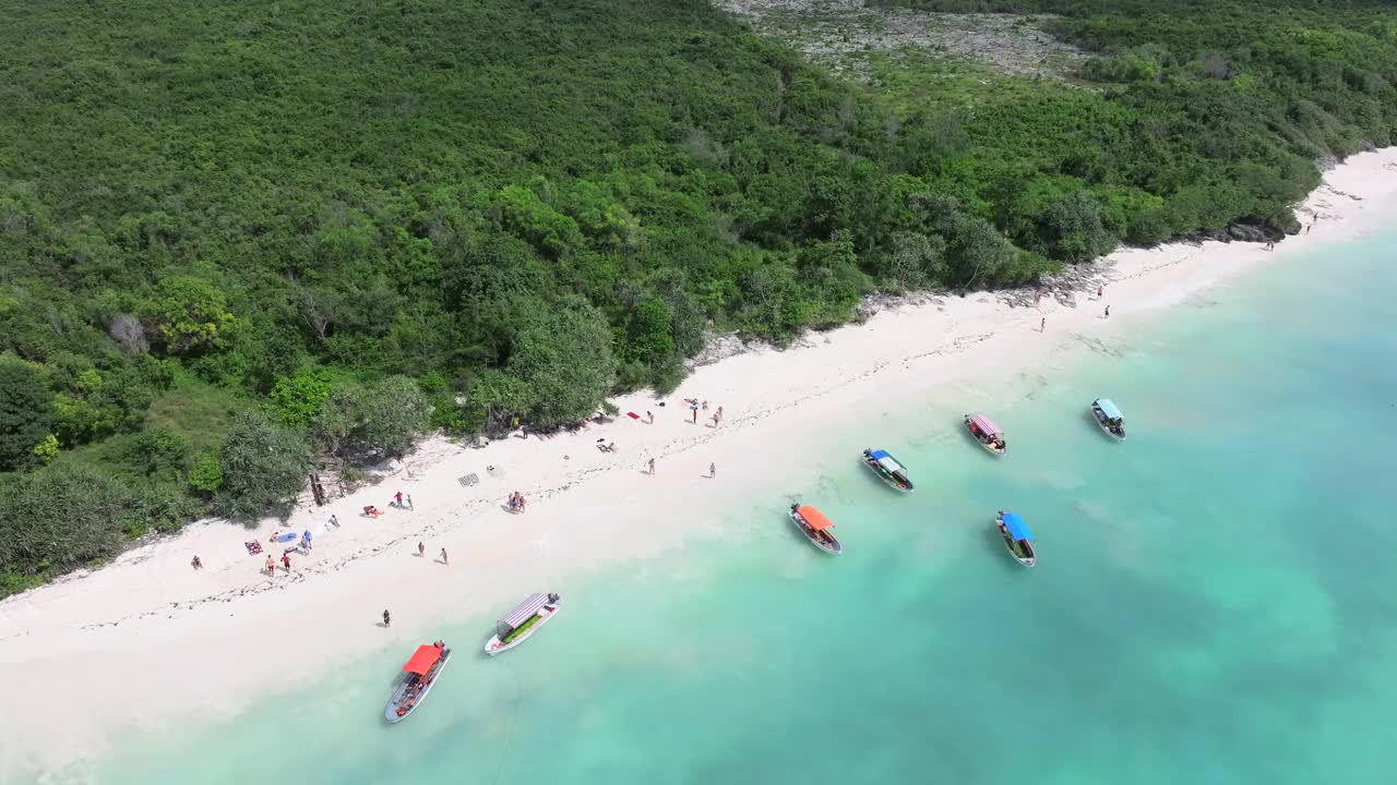 桑给巴尔的Nemba海滩的沙滩和清澈的绿色海水的俯视图视频素材