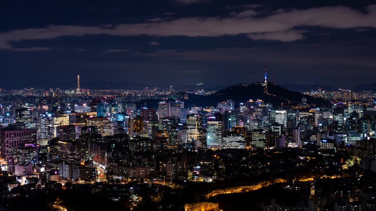 龙山区，市中心及周边夜景/首尔，韩国视频素材