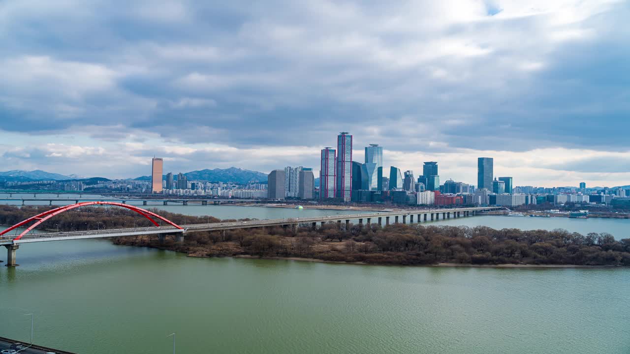 永登浦区、汝矣岛、西江大桥、汉江、市中心及周边地区/韩国首尔视频素材