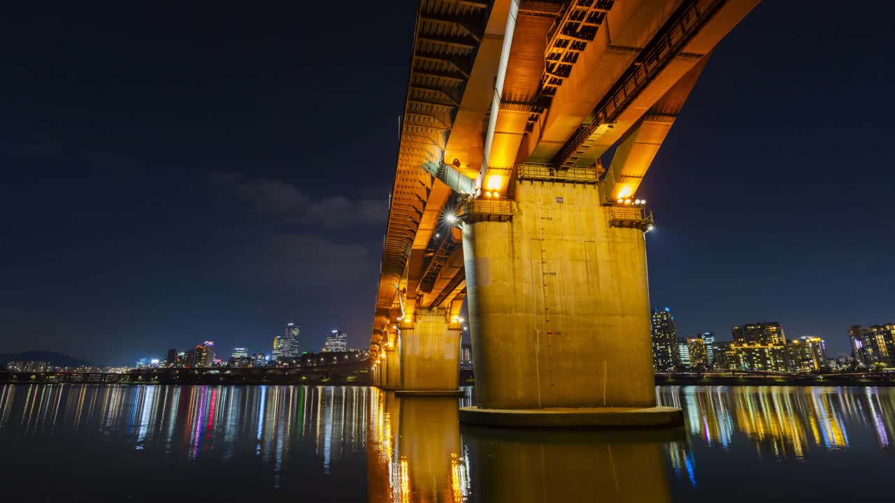 汉江、广津区、江南区、清潭大桥、市中心及周边夜景/首尔视频素材