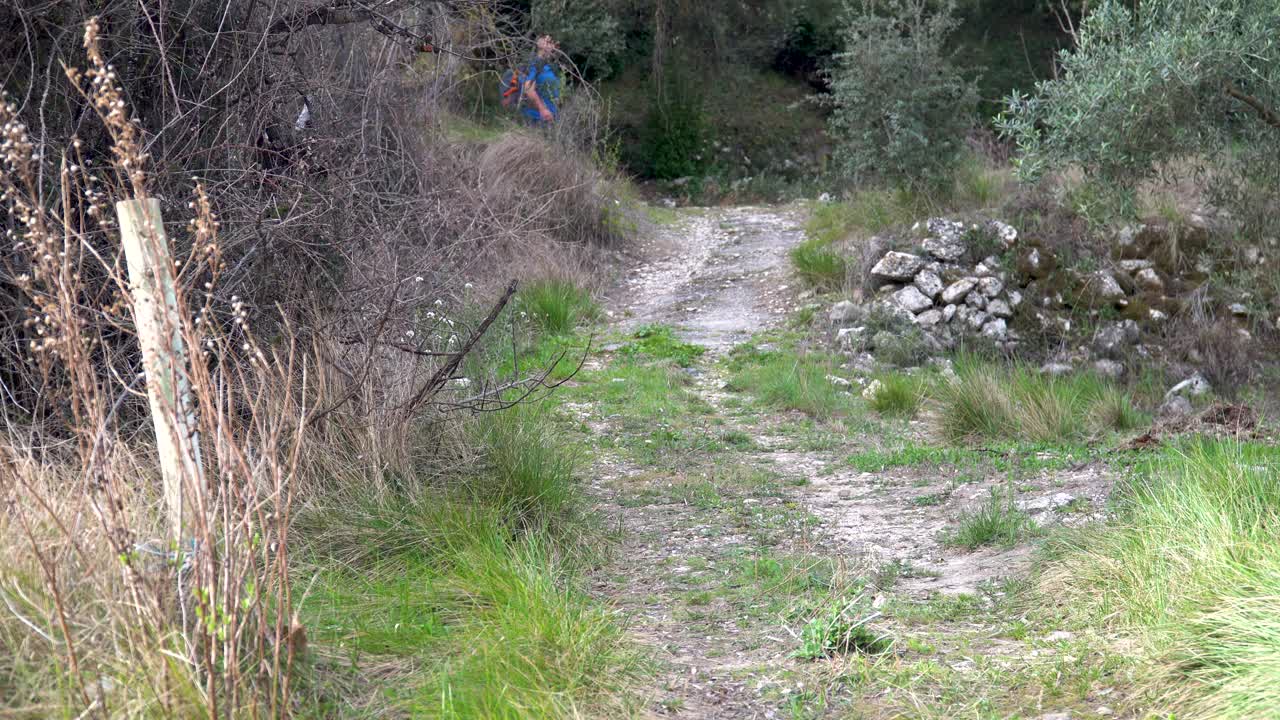 男性徒步旅行者独自走在户外视频素材