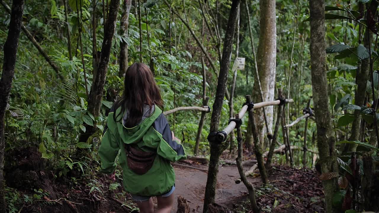 在丛林中行走的女人视频素材