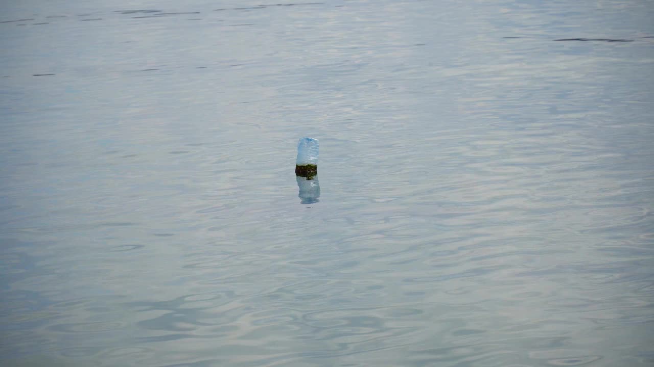 空塑料瓶漂浮在海里。水污染和生态污染。视频素材