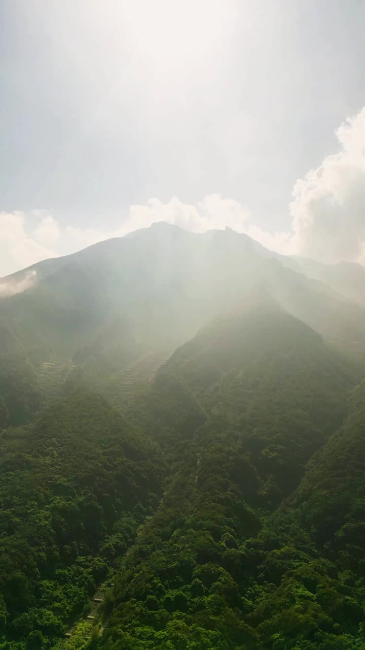 鸟瞰樱岛火山，郁郁葱葱，天空宁静，日本。视频素材