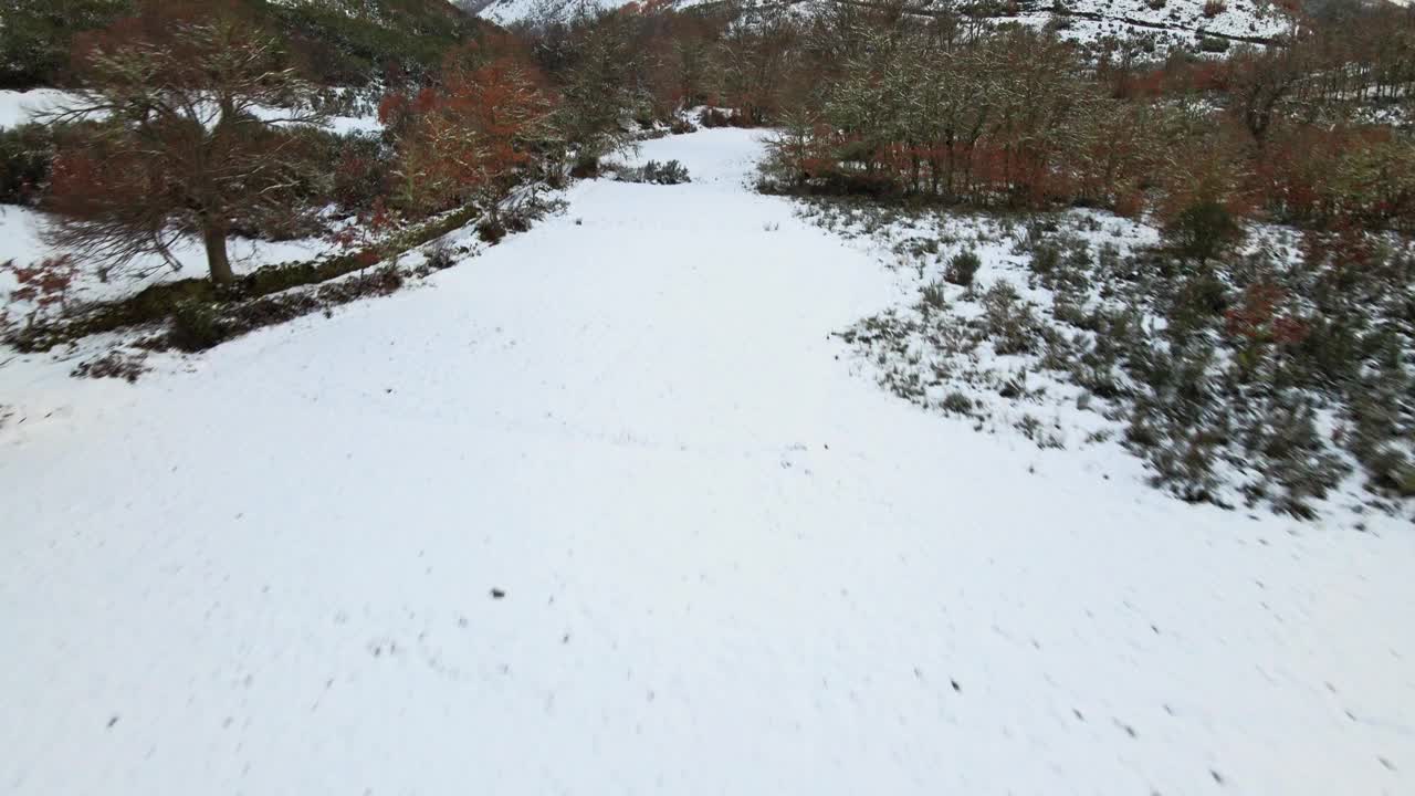 4k冬季无人机拍摄的西班牙安卡雷斯雪山景观视频下载