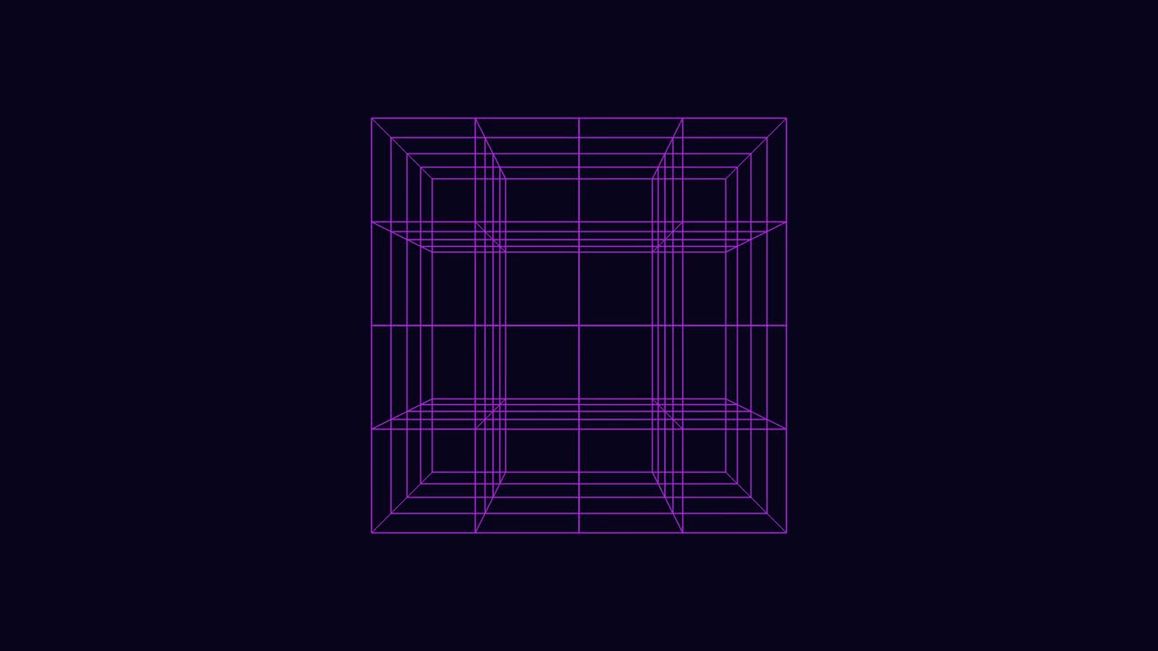 充满活力的紫色3d建筑与网格样的图案在黑暗的背景视频素材