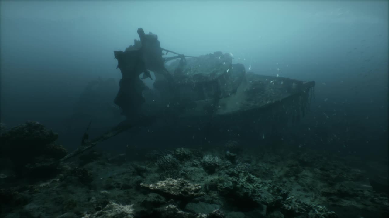 船沉在海水里视频素材