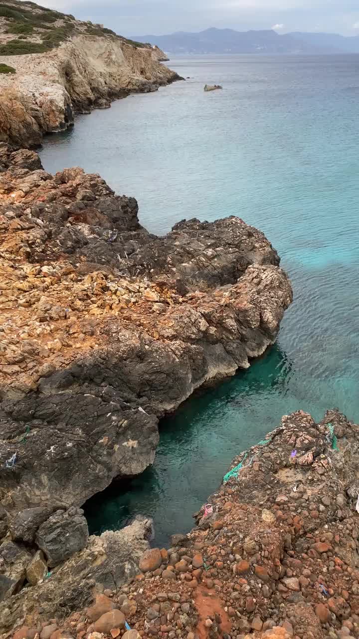 克里特岛的海岸，日落，卷轴，大海视频下载