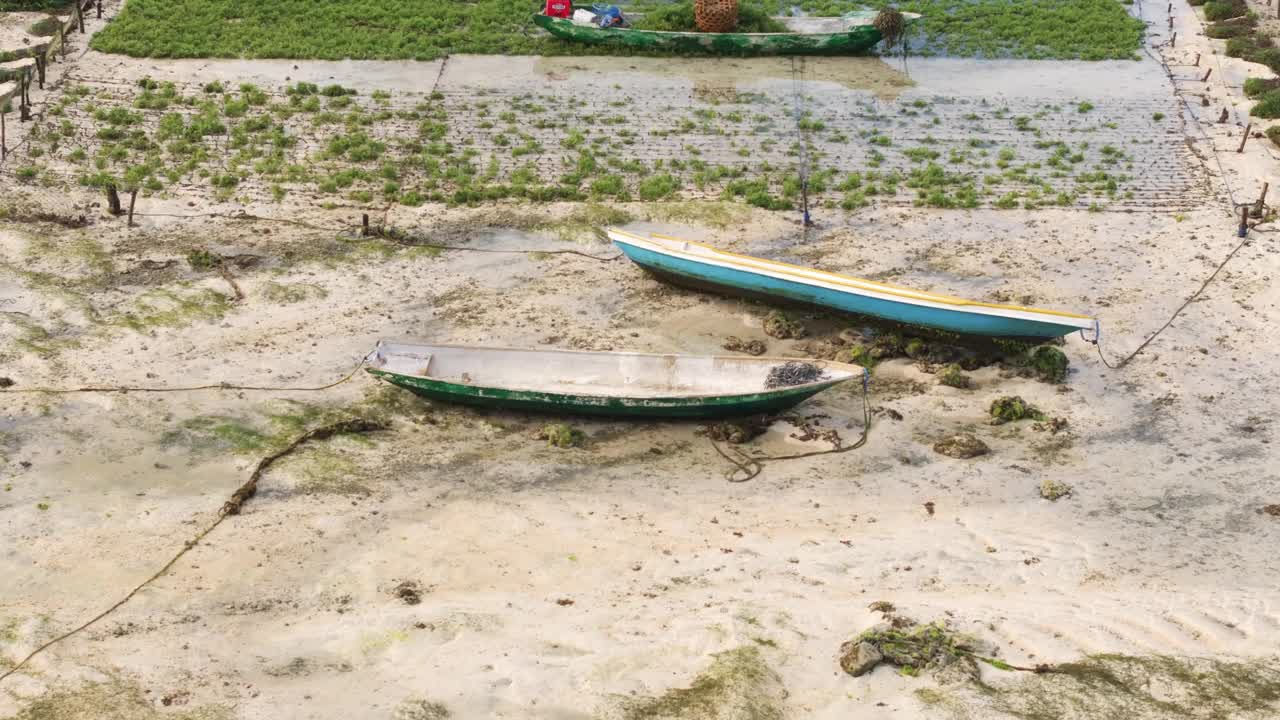 日出时鸟瞰印尼的海藻农场和种植园。视频素材