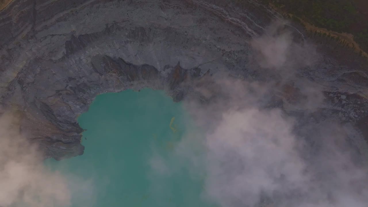 印尼卡瓦伊真岛硫磺湖和火山口鸟瞰图。视频素材