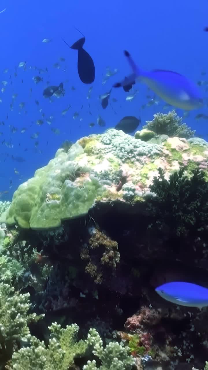 让自己沉浸在充满活力的珊瑚礁中，这里有丰富多彩的海洋生物。见证各种各样的物种在海洋中茁壮成长，展示迷人的海洋生态系统视频素材