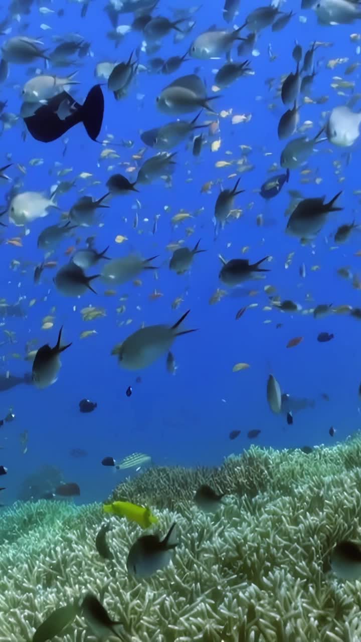 在充满活力的珊瑚礁中发现丰富多彩的海洋生物。通过浮潜或拍摄迷人的生态系统，让自己沉浸在这个迷人的水下世界中视频素材