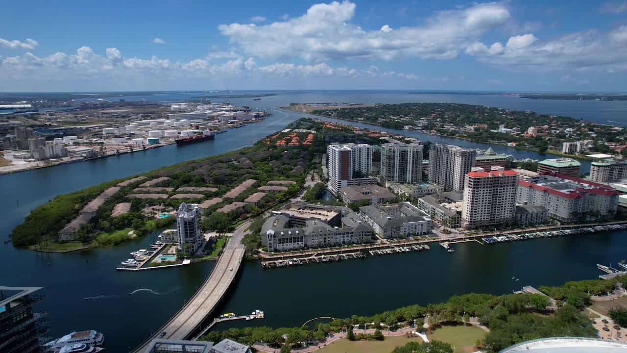 坦帕湾市美丽的电影鸟瞰图，这是摩天大楼和Ybor市视频素材