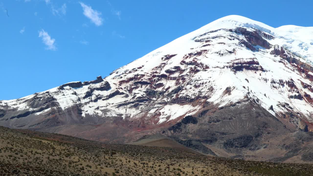 厄瓜多尔冰雪覆盖的钦博拉索火山(海拔6263米)全景视频素材