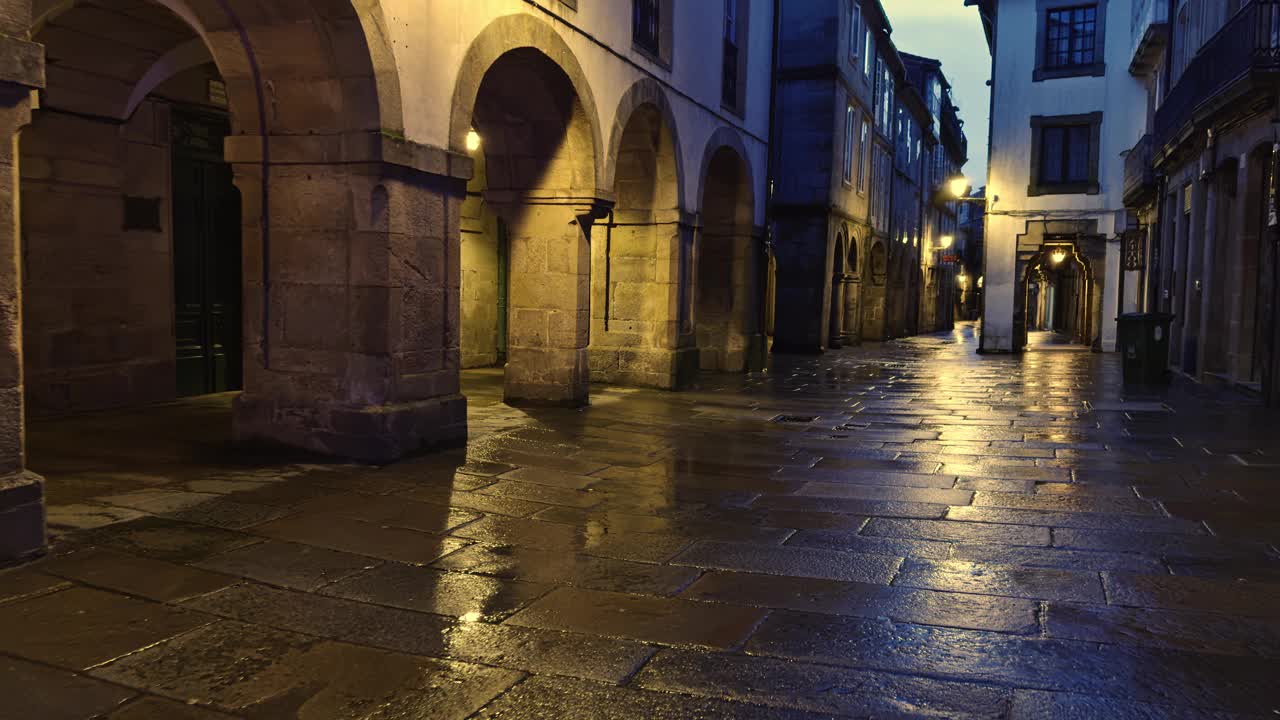 老鹅卵石巷的雨夜视频素材