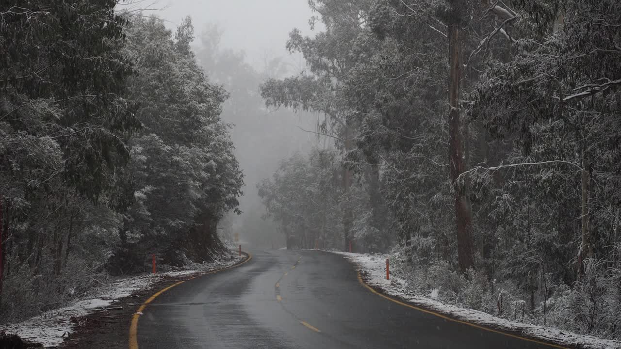 雪落在山路上视频下载