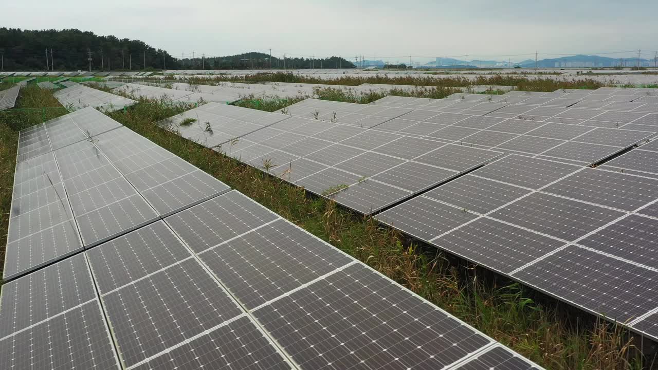 全罗南道，岭岩郡，安装在农田上的太阳能电池板/韩国视频素材