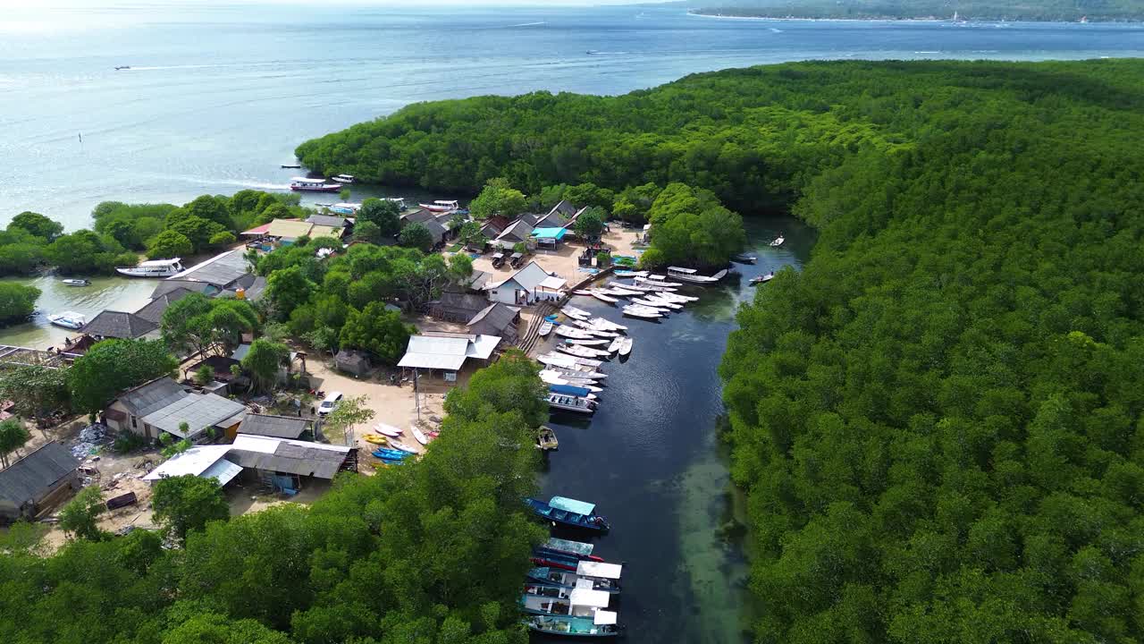 鸟瞰图的红树林在Jungutbatu, Nusa Lembongan，巴厘岛，印度尼西亚视频素材