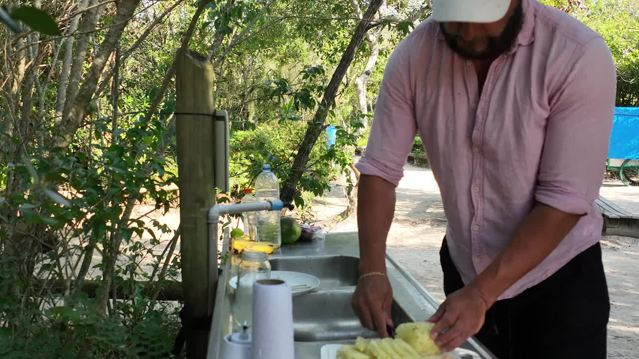 食品处理，菠萝切割。关闭了。视频下载