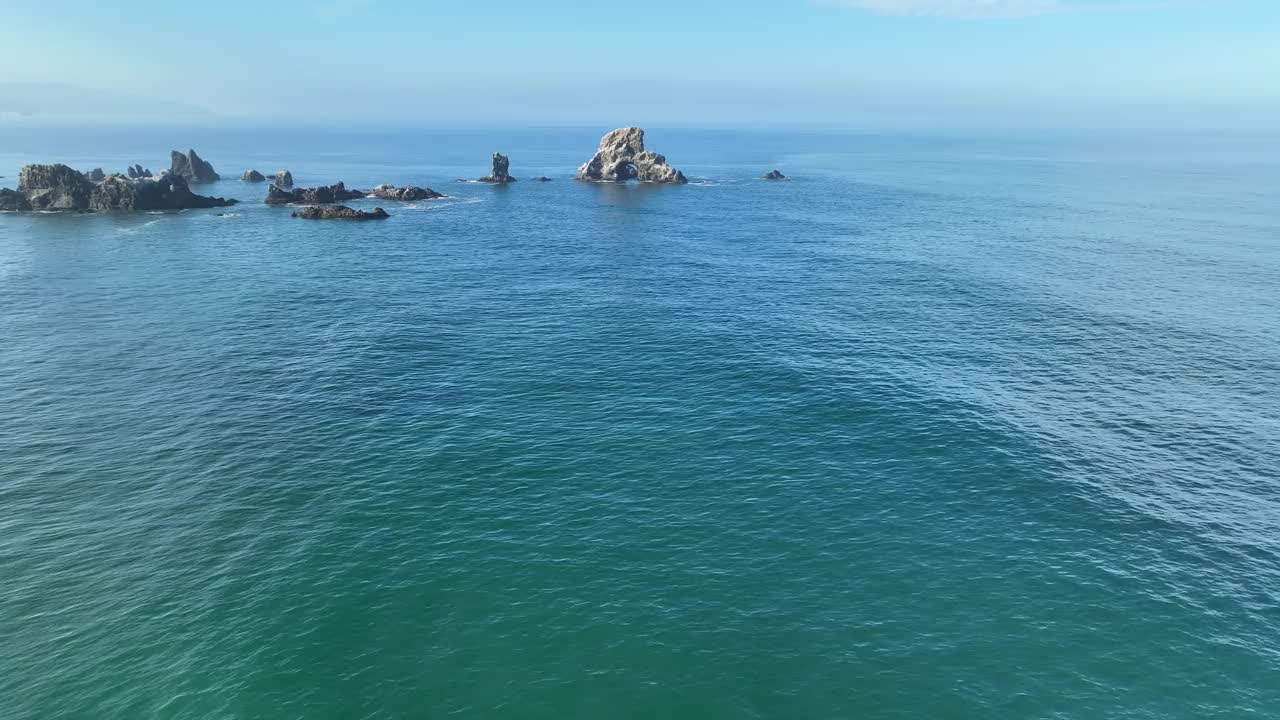 崎岖的海蚀柱鸟瞰图沿着风景秀丽的俄勒冈海岸视频素材