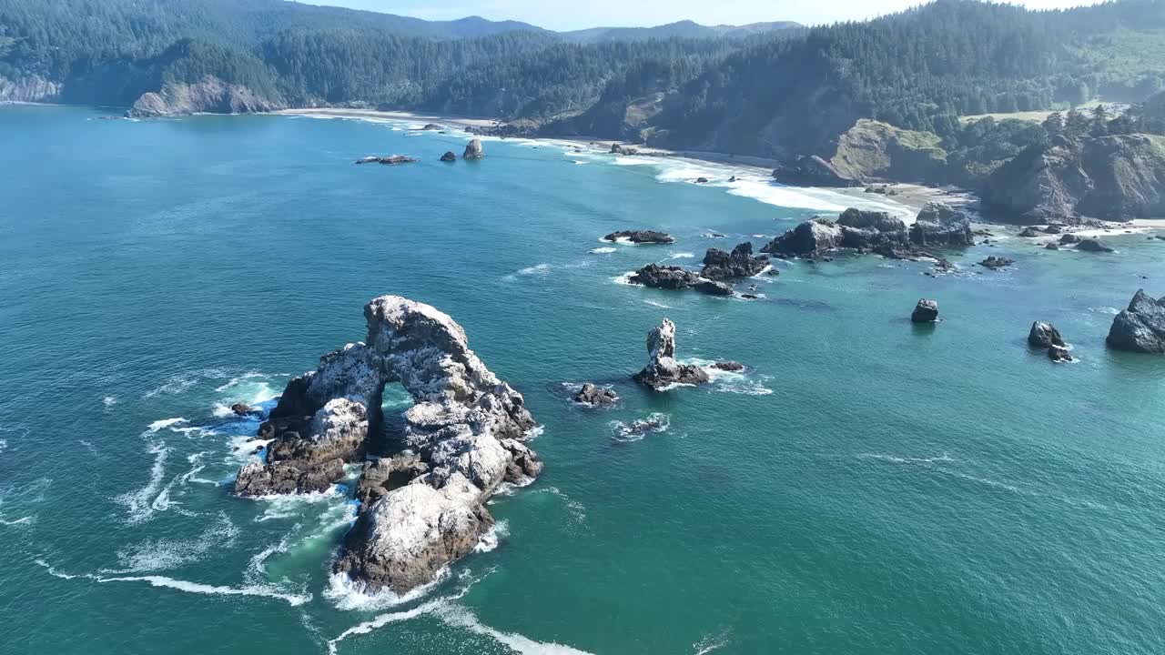 鸟瞰俄勒冈州北部风景优美的岩石海岸视频素材