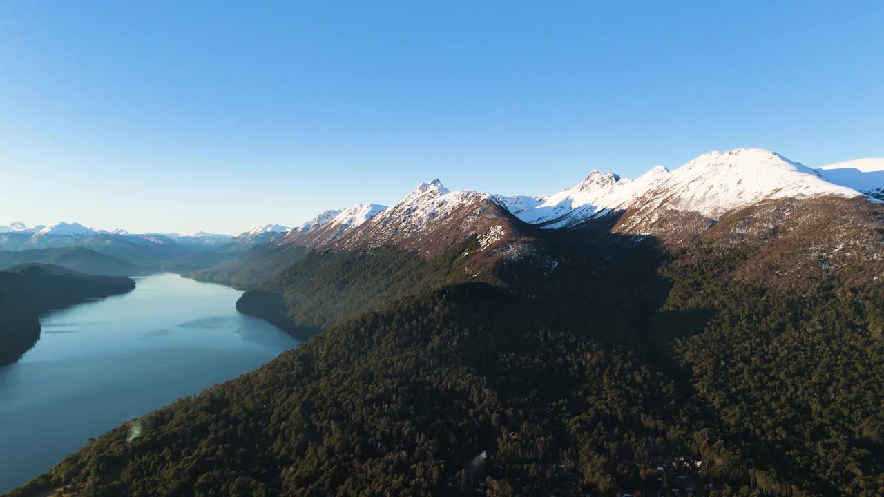 日落在La Angostura别墅的山湖景观视频素材