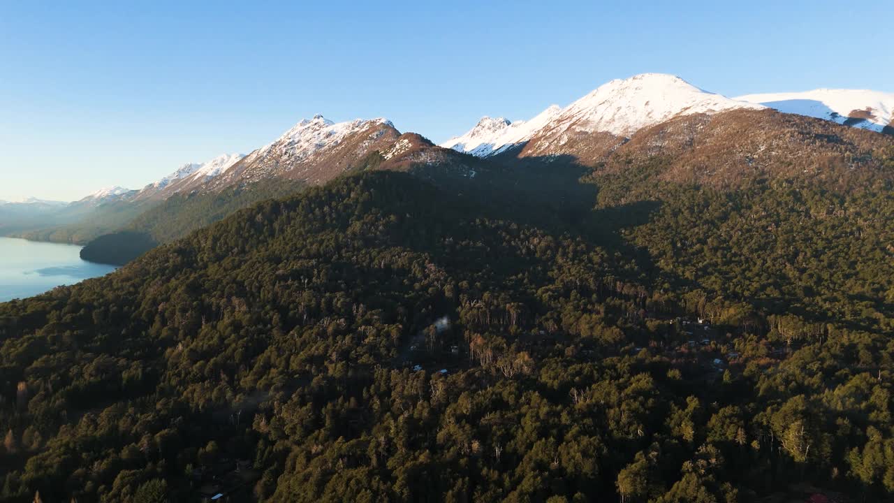 日落在La Angostura别墅的山湖景观视频素材