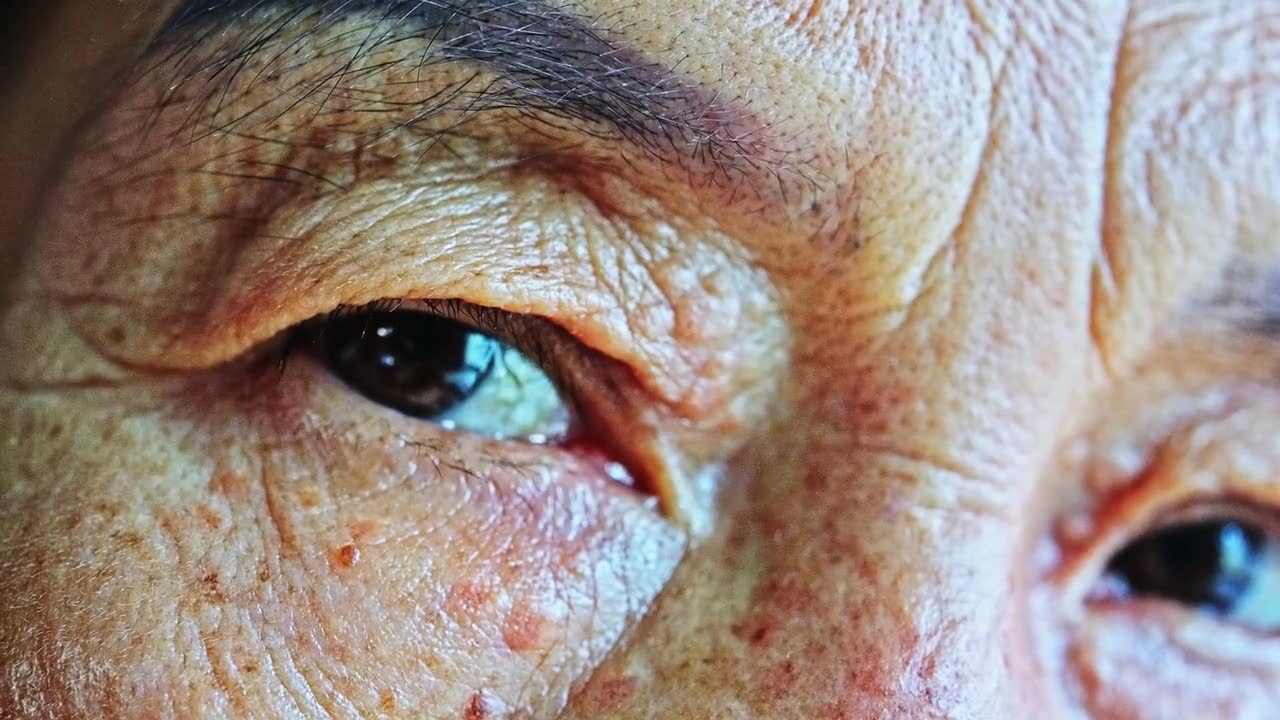 特写镜头聚焦在明亮的棕色眼睛上。视频素材画面1