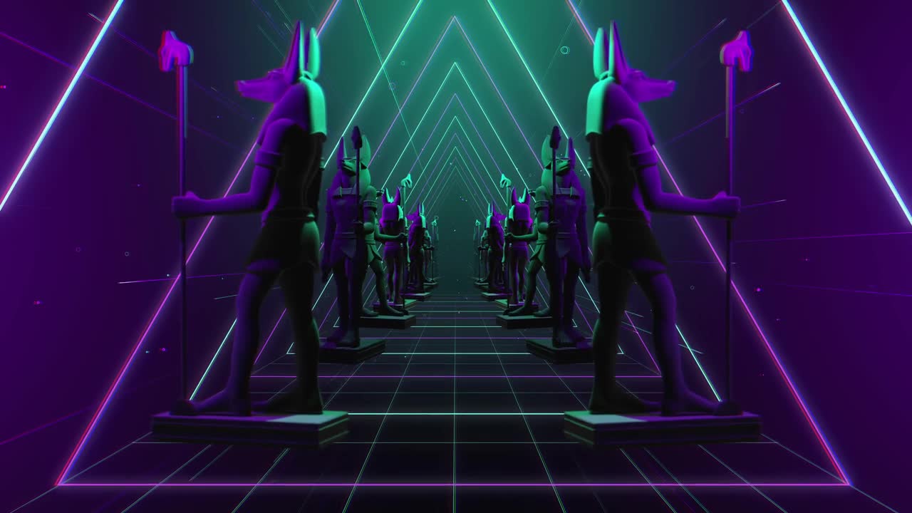 VJ循环动画：隧道中的摩艾雕像视频素材画面1